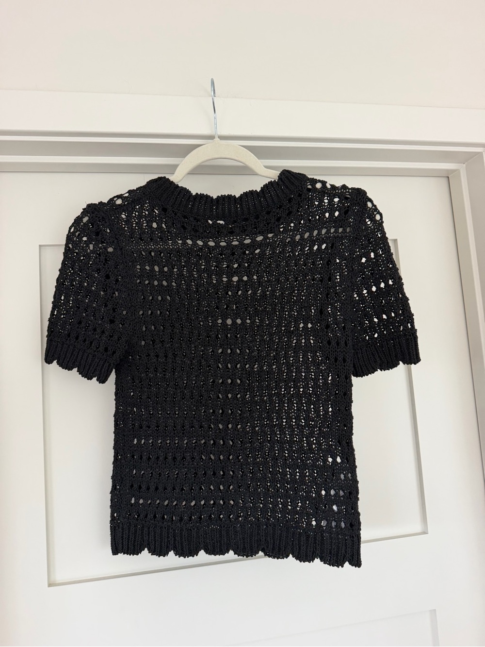 Mango Black Crochet Short Sleeve Crop Top